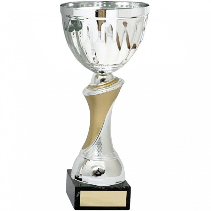 MATT GOLD AND SILVER METAL CUP ON SCULPTED RISER AVAILABLE IN 4 SIZES